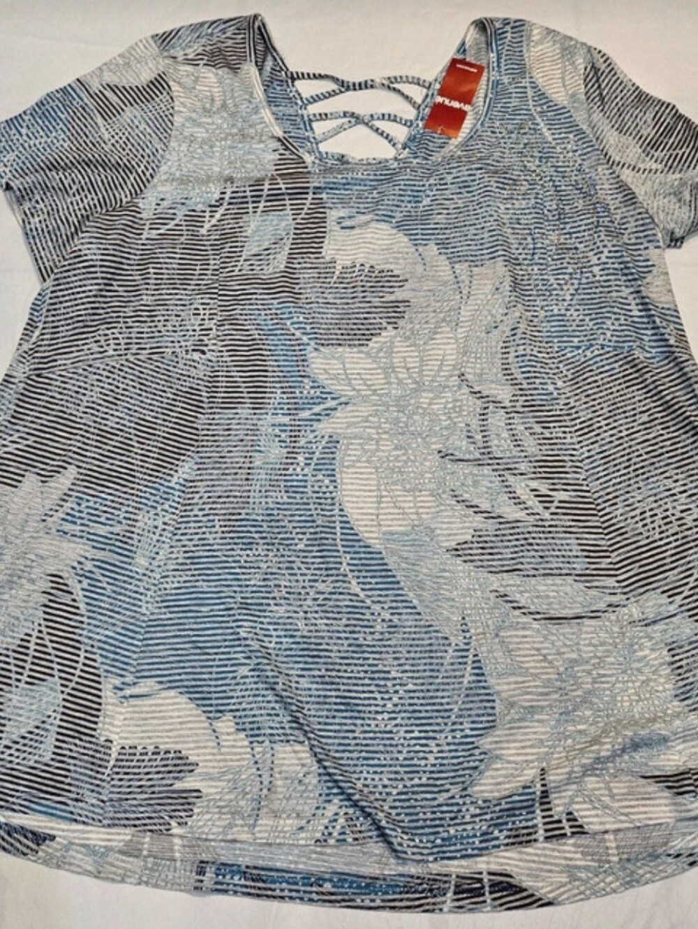 NWT Avenue 14/16 Blue Lattice Back Burnout Tee